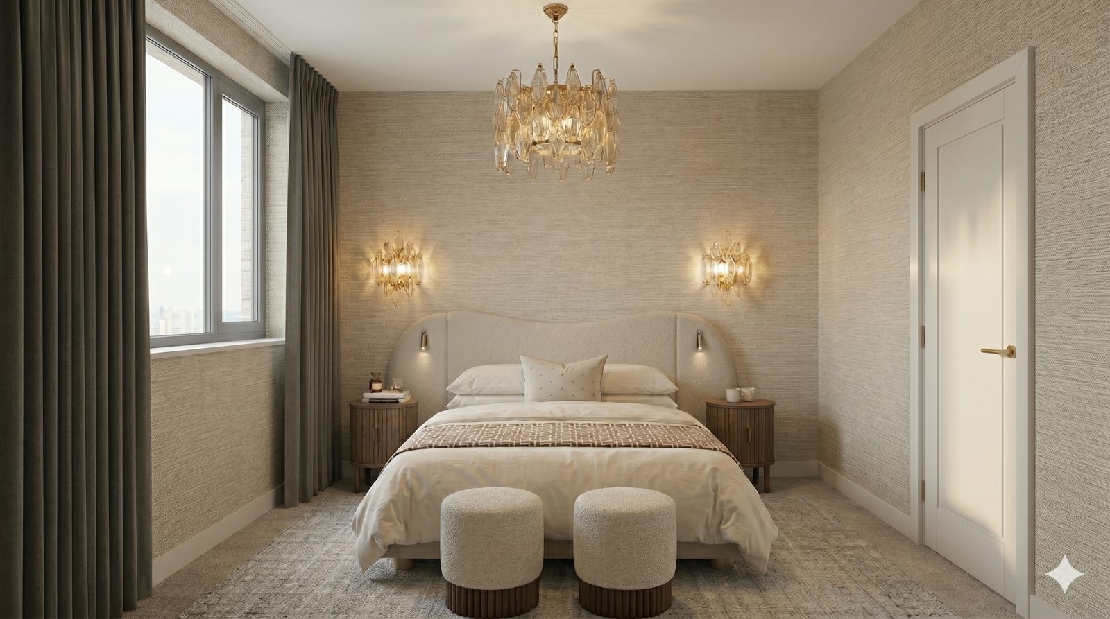 Soft beige new-build bedroom