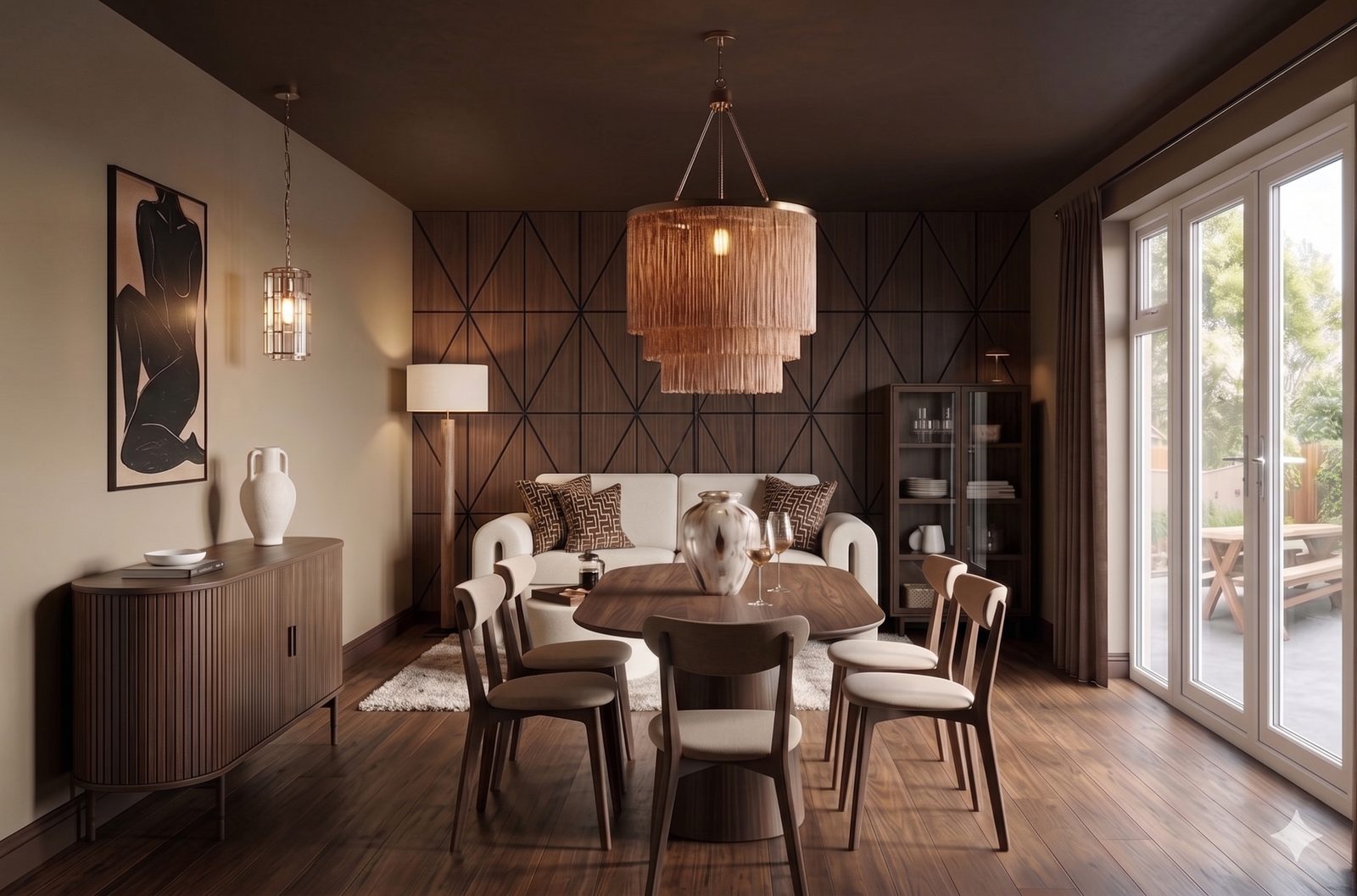 Panelled dining and lounge designed by The Stanza Effect