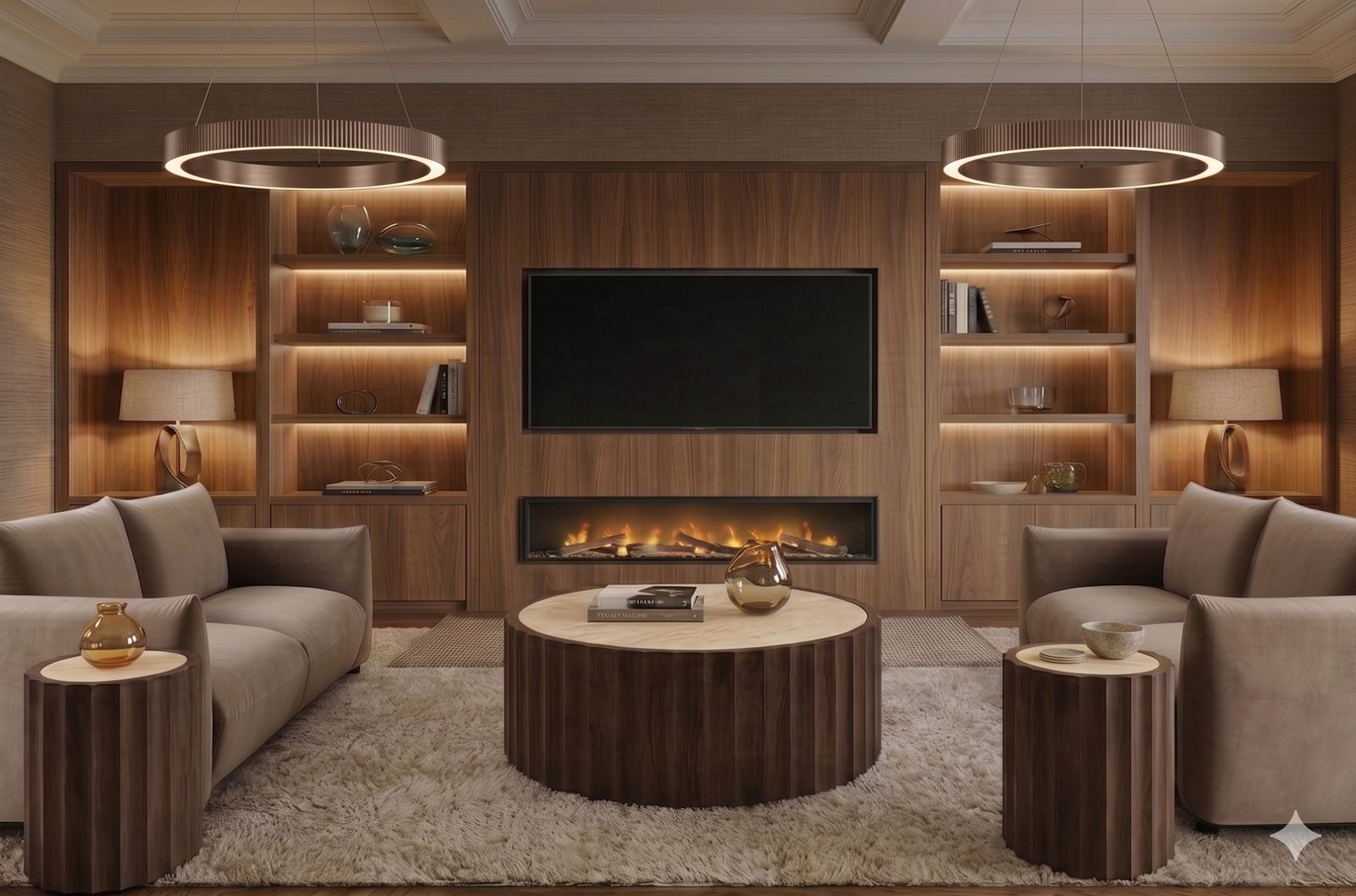 Walnut media-wall lounge
